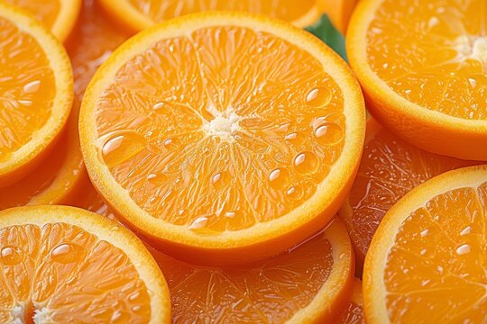 An up-close image displaying texture and natural design of bright orange fruit slices
