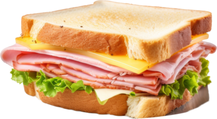 ham and cheese with green vegetable sandwich isolated on transparent or white background 