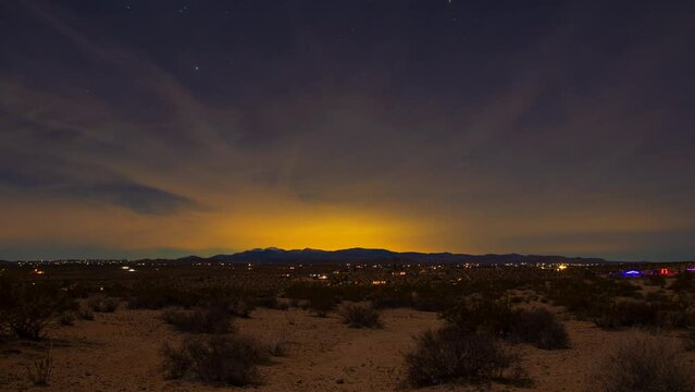 Desert Night Sky City Lights Stars Light Pollution Glow West America 