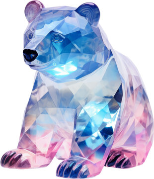 bear,holographic crystal shape of bear,bear made of crystal isolaled on white or transparent background 