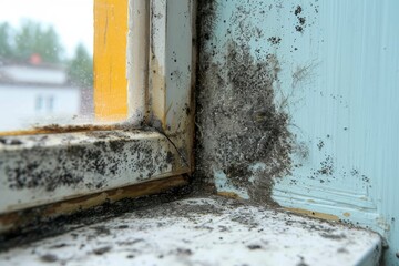 Alarming mold proliferation on a home window corner showcasing a serious indoor air quality issue