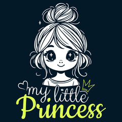 Adorable Little Princess - Cute Cartoon Girl with Crown Vector Illustration. Print for T-shirt, Hoodie, Sweatshirt, Mug.