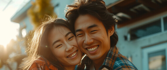 Young lovers excited to start a new life in their own house with love