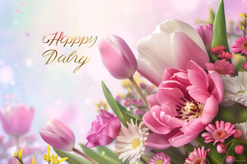 Happy mothers day card with fresh spring flowers