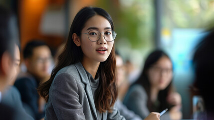 A young entrepreneur pitching their business idea to investors with confidence and articulation.