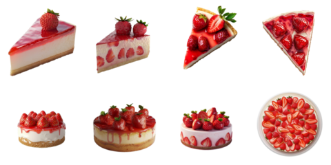 Strawberry cheese cake collection in 3d png transparent for product presentation.