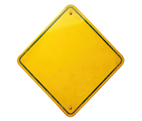 Yellow rhombus shaped road sign isolated on transparent background