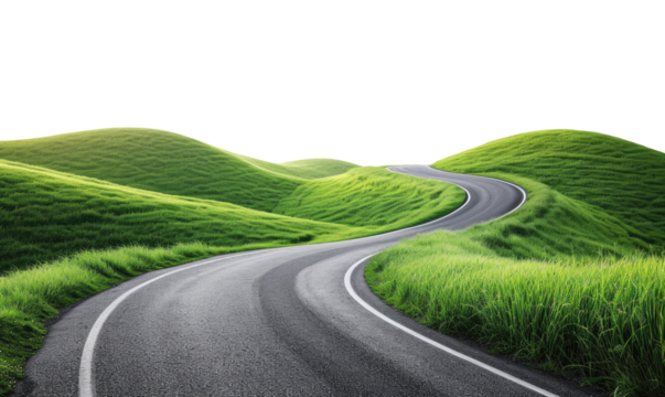 Road among the green hills isolated on transparent background