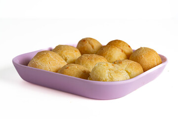 pão de queijo isolated on a white background (also known as cheese bread or cheese bun)
