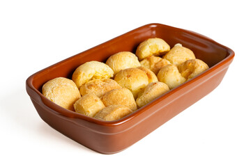 pão de queijo isolated on a white background (also known as cheese bread or cheese bun)