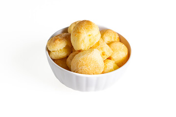 pão de queijo isolated on a white background (also known as cheese bread or cheese bun)
