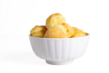 pão de queijo isolated on a white background (also known as cheese bread or cheese bun)