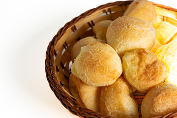 pão de queijo isolated on a white background (also known as cheese bread or cheese bun)