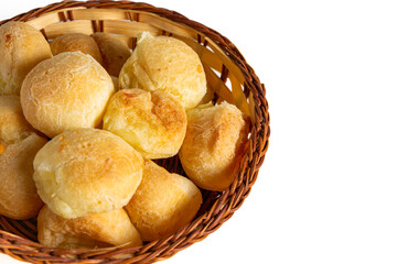 pão de queijo isolated on a white background (also known as cheese bread or cheese bun)