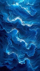 Obraz premium Blue curling waves in a multi-level stereogram illusion