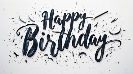 Dynamic 'Happy Birthday' inscription with splatter details, ideal for a festive and lively card or banner.
