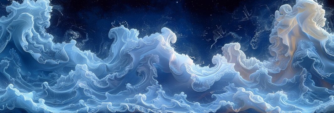 Blue curling waves in a multi-level stereogram illusion