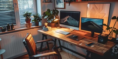 Remote Work Bliss: A cozy home office working space, reflecting the growing trend of remote work