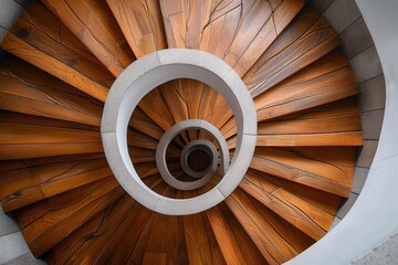 A captivating centered view of a spiral staircase emphasizes the geometrical patterns
