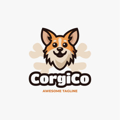 Vector Logo Illustration Corgi Dog Simple Mascot Style.
