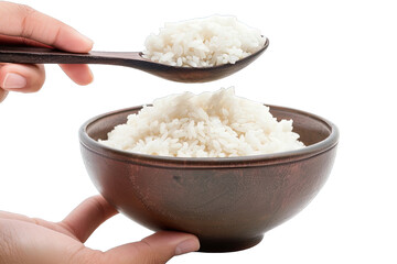 hand hold Scoop of Rice from Rice Bowl