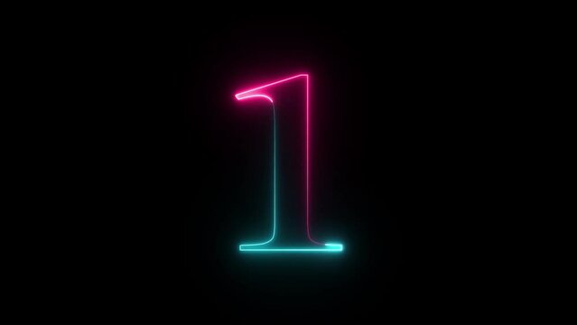 Glowing neon number one on black background. Serial number, price, place and the best digital symbol.