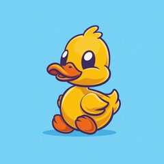 Cute duck logo, flat design, cartoon character.