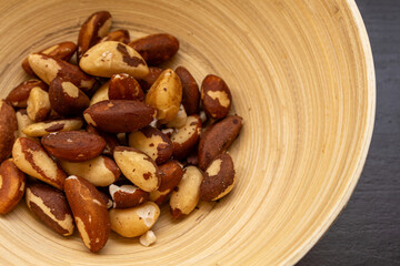 Brazil Nuts in a bamboo bowl.