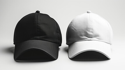 different baseball caps black and white isolated on white background. mock up for design