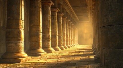  Sunlit ancient columns in a row showcasing architectural grandeur and history