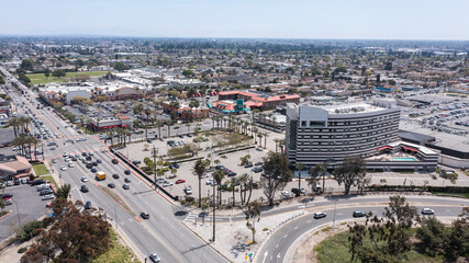 View of the urban core of downtown Bell Gardens, California, USA.