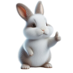 Obraz na płótnie Canvas Adorable Rabbit Cartoon Character - A cute and cuddly white rabbit giving a thumbs up, perfect for children's media.