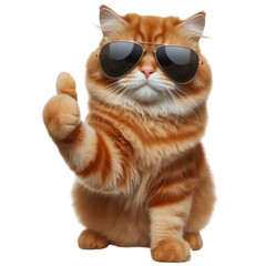 Ginger Cat Thumbs Up with Sunglasses - A charismatic ginger cat with sunglasses giving a thumbs up. Perfect for fun animal-themed designs and humorous content'