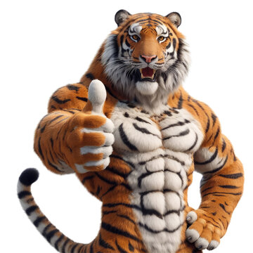 Tiger with Approving Gesture - A mighty tiger with an impressive stance giving a thumbs up, great for powerful and positive concepts