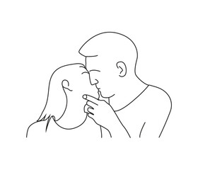 vector one line drawing couple kissing face illustration in line art style 