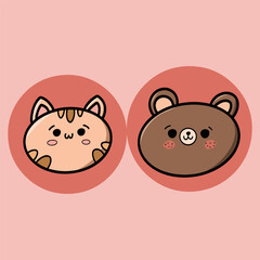 Cat and bear head cute face vector
