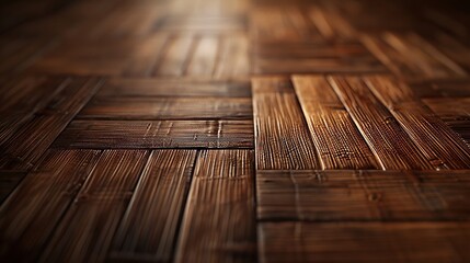 Rustic bamboo mat over dark wooden table setting a serene and natural mood - obrazy, fototapety, plakaty