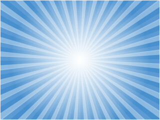 空に爽やかに輝く太陽光線イメージの集中線背景_ブルー