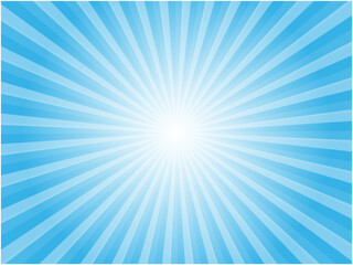 空に爽やかに輝く太陽光線イメージの集中線背景_ライトブルー