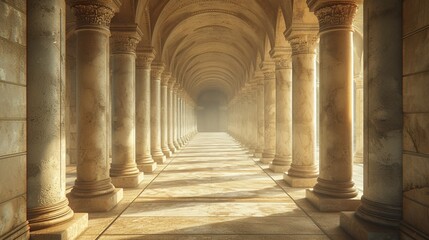  Sunlit ancient columns in a row showcasing architectural grandeur and history