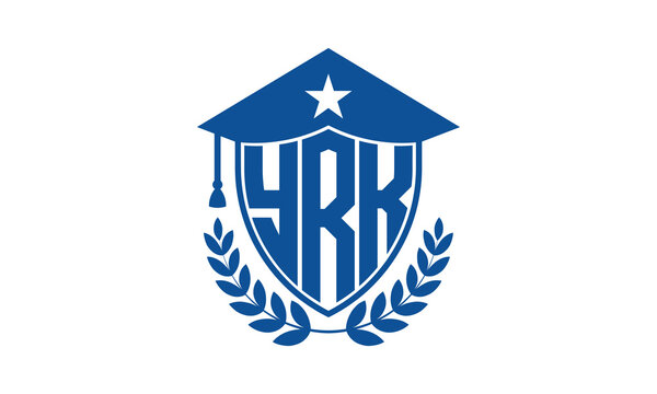 YRK three letter iconic academic logo design vector template. monogram, abstract, school, college, university, graduation cap symbol logo, shield, model, institute, educational, coaching canter, tech