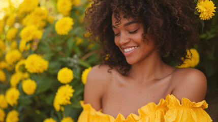 Add a pop of color to your wardrobe with this yellow s featuring a flirty ruffled hem. Perfect for a garden picnic. - obrazy, fototapety, plakaty