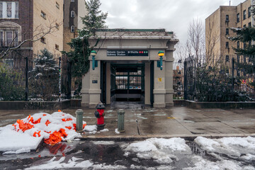 Snowy New York Subway Entrance