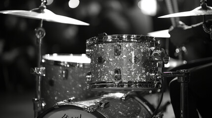Texture of the drumhead on a snare drum as it pulsates with the rapid vibrations of a skilled drummer.