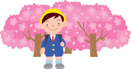 満開の桜と男の子
