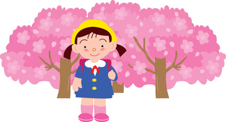 満開の桜と女の子
