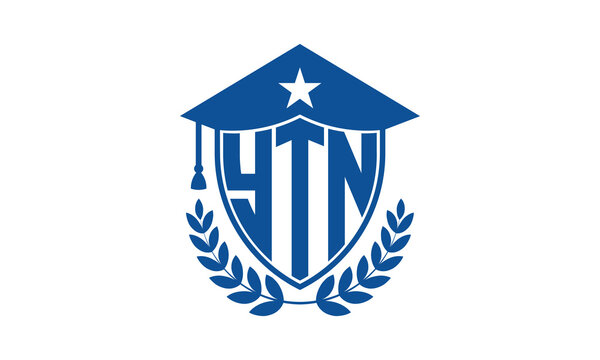 YTN three letter iconic academic logo design vector template. monogram, abstract, school, college, university, graduation cap symbol logo, shield, model, institute, educational, coaching canter, tech