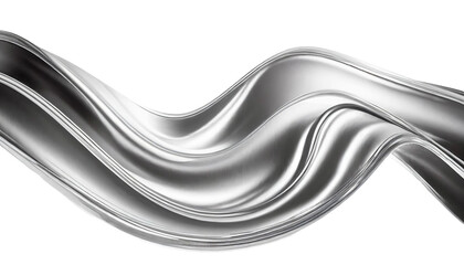 Abstract 3d realistic silver metal shape. Fluid silver wave isolated on white