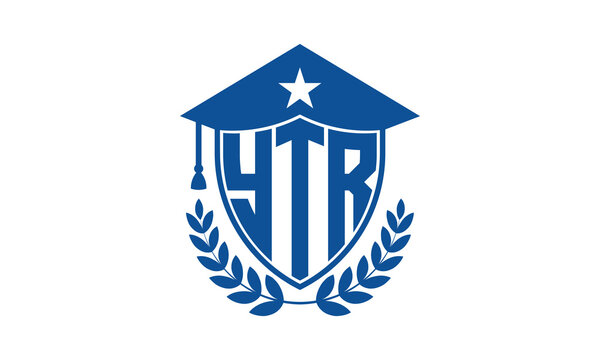 YTR three letter iconic academic logo design vector template. monogram, abstract, school, college, university, graduation cap symbol logo, shield, model, institute, educational, coaching canter, tech