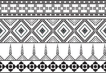 Tribal traditional fabric batik ethnic. ikat seamless pattern leaves geometric repeating Design for wallpaper, wrapping, fashion, carpet, clothing. Black and white